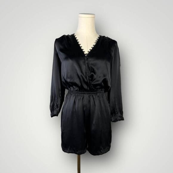 L'AGENECE Silk Long Sleeve V-Neck Romper Size 2 NEW - Picture 1 of 9